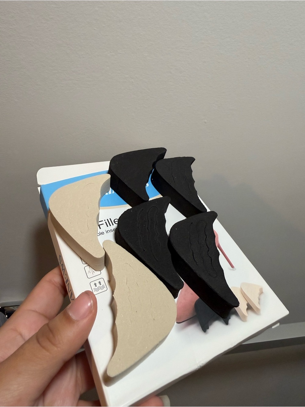 Women’s 1 pair Heel Cushions + 3 toe filler pairs Nude Black
